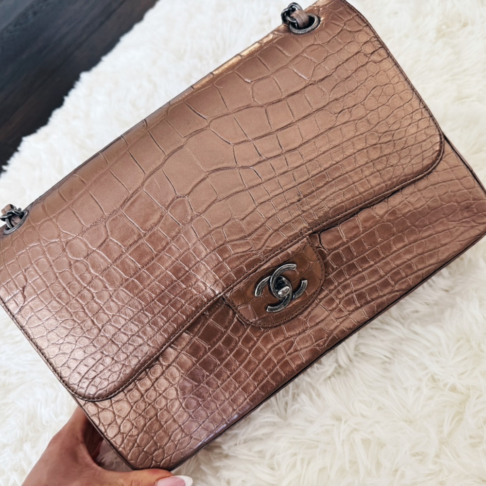 RARE one of a kind EXOTIC rose gold crocodile Chanel jumbo flap bag